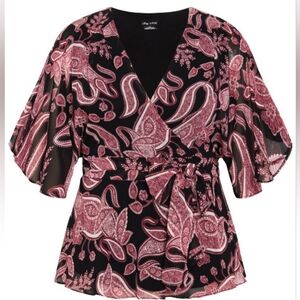 Paisley Level Top - black and rose